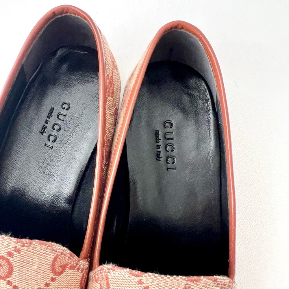 GUCCI || Jordaan Horsebit GG Monogram Canvas Loafer Flat Beige Rust Brown New 6 - Picture 4 of 13